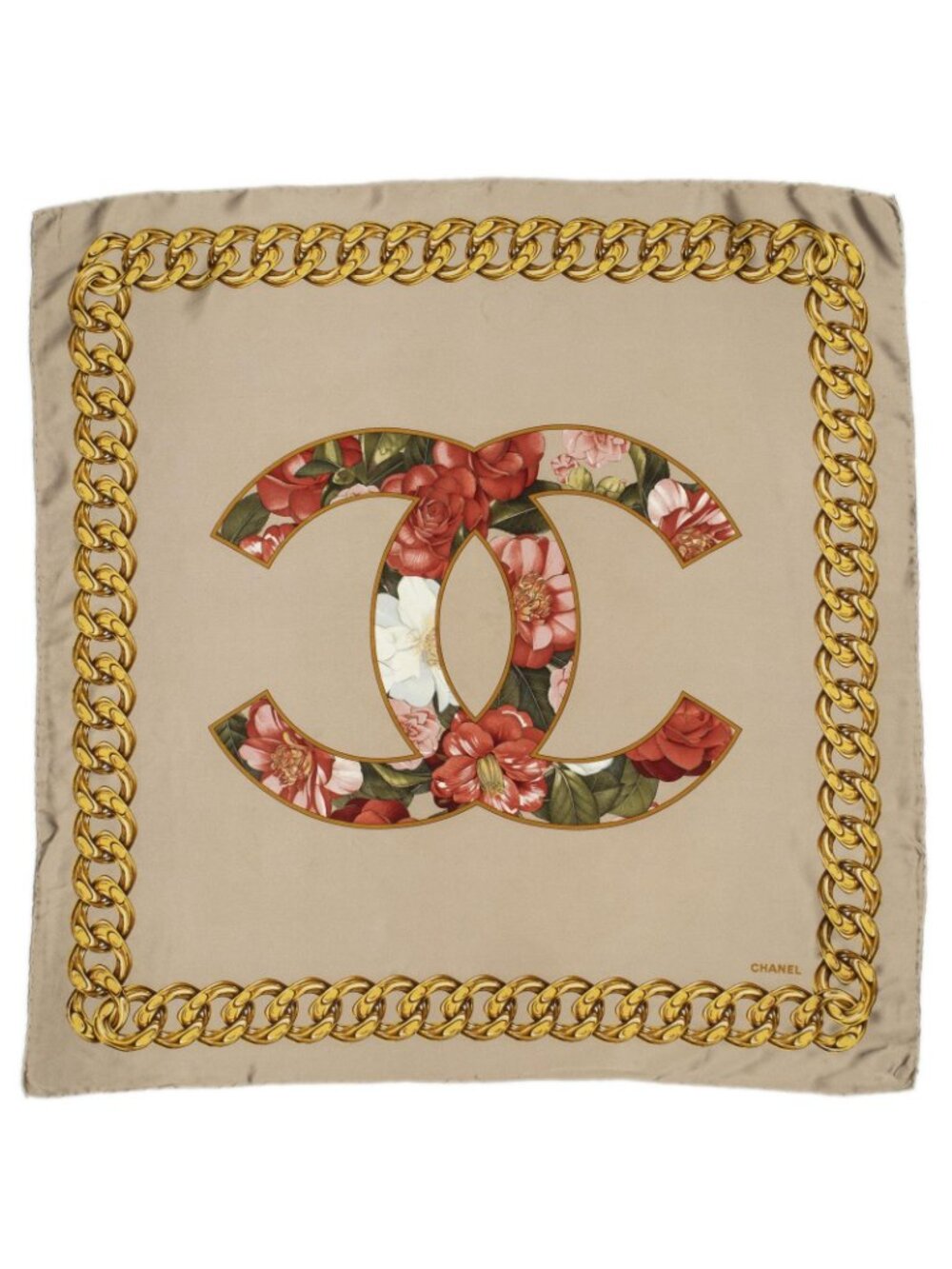 Chanel Scarf Brown Red 100% Gold Twill Silk - Picture 2 of 5